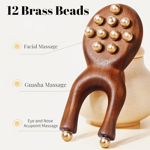 Sandalwood Y-Shaped Facial Roller with 12 Brass Beads