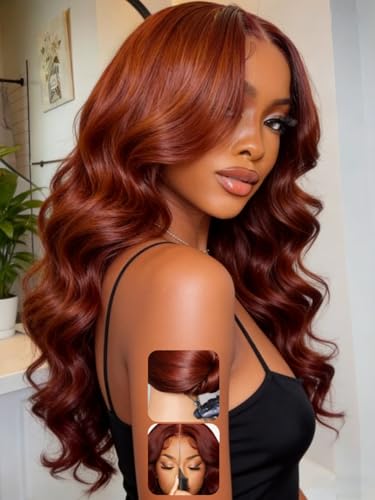 KLAIYI Reddish Brown Loose Wave Glueless Lace Front Wig 20"