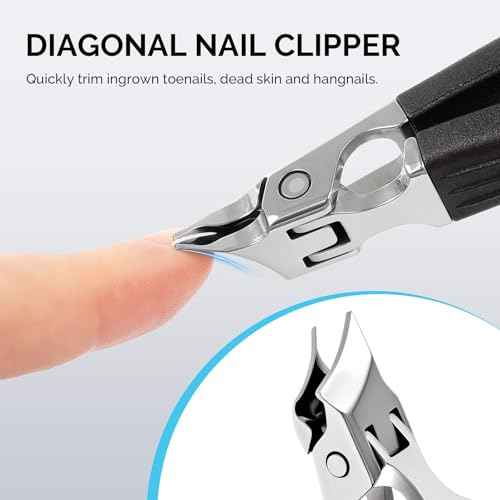 MelodySusie Wide Jaw Opening Nail Clippers Set, 2 pcs Toenail Clippers for Seniors Thick Nails, Anti-Splash Curved and Slanted Nail Clippers for Men Women, Fingernail Cutter with Catcher, Black