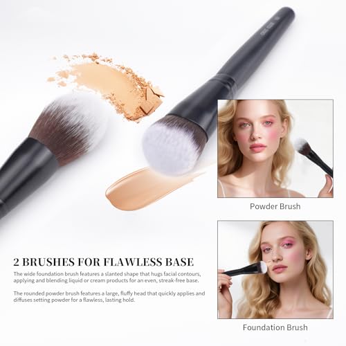 Makeup Brushes 5Pcs Face Makeup Brush Set - Synthetic Fiber Foundation, Blush, Powder, Contour Brushes with Wooden Handle for Flawless Makeup Application