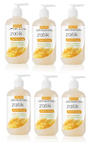 Zatik Naturals - Liquid Hand Soap with Orange & Bergamot, Moisturizing Handwash, 12 fl oz (Pack of 6)