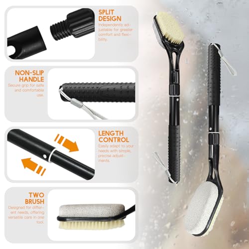 Extendable Long Handle Foot Scrubber with Pumice Stone for Shower (17"-25")