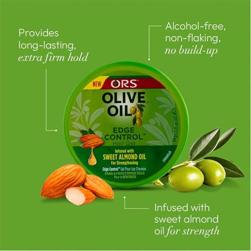 ORS Olive Oil Edge Control Hair Gel with Sweet Almond Oil for Strengthening 2.2 Ounces