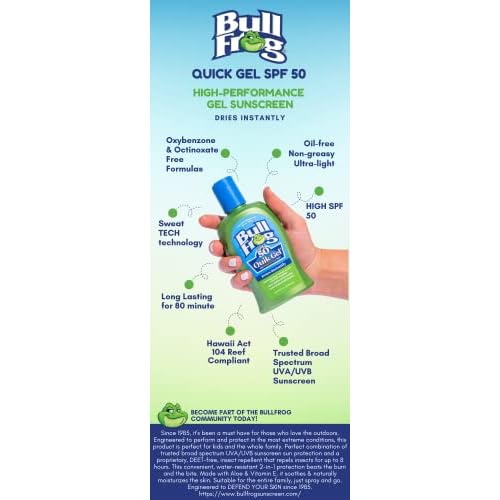 Bullfrog Quik Gel Sunscreen SPF 50 | Oxybenzone & Octinoxate Free | Broad Spectrum Moisturizing UVA/UVB, 5oz¡¦