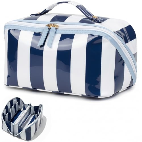 Preppy Stripe Clear Travel Makeup Bag with Handle | Waterproof