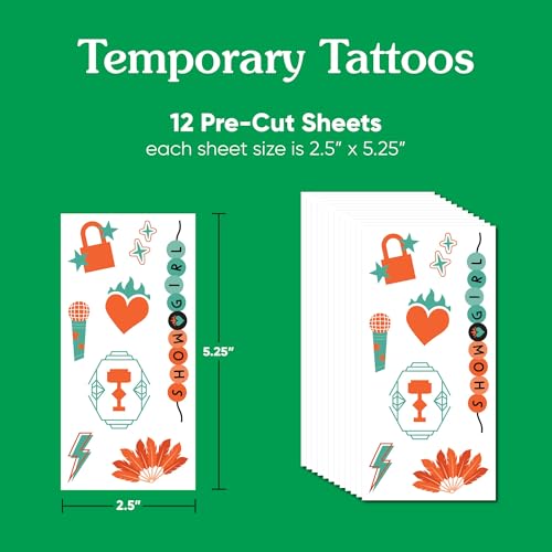 Showgirl Temporary Tattoos, 12 Sheets (96 Tats) Party Favors