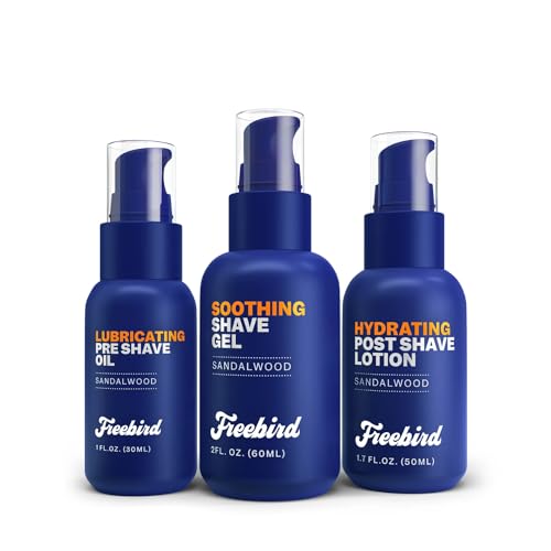 The Freebird Skin Care Bundle - Pre-Shave Oil, Shave Gel, and Aftershave Lotion in Sandalwood