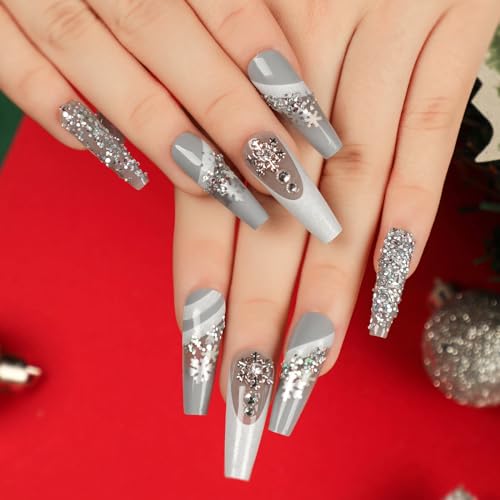 Noverlife 96PCS Christmas Short Squoval Press on Nails w/Nail Glue Tabs, Christmas Square Oval Fake Nails Acrylic Fingernails Xmas False Nail Tips, Festive Holiday Nail Art Manicure Decor for Women