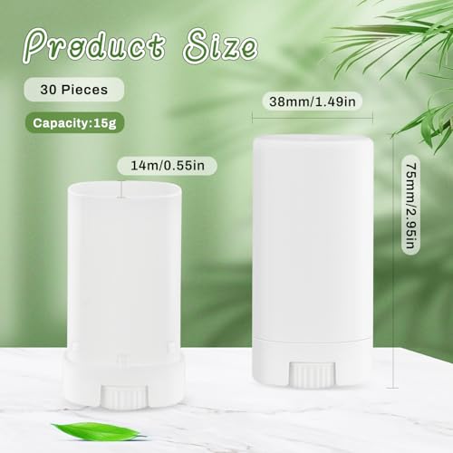 30 Pieces 15g/0.5oz White Oval Plastic Lip Balm Tubes,Empty Deodorant Bottles,Twist-Up Chap Stick Storage Containers for DIY Homemade Sunscreen Bar,Moisturizing Stick,Crayon
