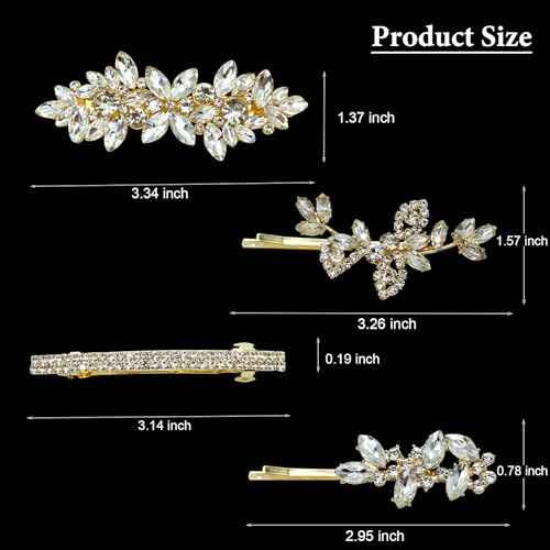 4 Pieces Rhinestone Hair Clips Gold Leaf Wedding Hair Pins Crystal Bobby Pins Silver Bridal Hairpin Barrette for Brides Bridesmaids Flower Girls
