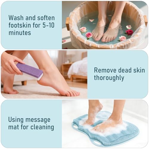 Foot Scrubber Mat Large Feet Scrubber Dead Skin for Shower Floor Wall Bathtub & Pumice Stone 2 Pack- Foot Spa Callus Remover Exfoliating Toes Deap Clean Brush Message Relax Suction Cups, Blue