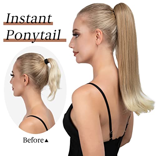 youngways Clip in Ponytail Extension Dirty Blonde 18 Inch Pony Tails Hair Extensions for Women Long Straight Curly Tail Ponytail Hair piece Synthetic Fake Versatile Pony