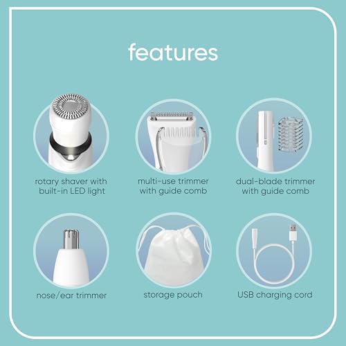 Conair GIRLBOMB All-in-One Face/Body Trimmer and Shaver Set for Women, Wet/Dry, Rechargeable