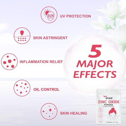 Zinc Oxide Powder | 4oz (114g) 100% Pure Non Nano Uncoted Zinc Oxide Powder for Skin Protection | Cosmetics Grade Ideal for DIY Sunscreen, Lotion, Deodorant, and Skincare