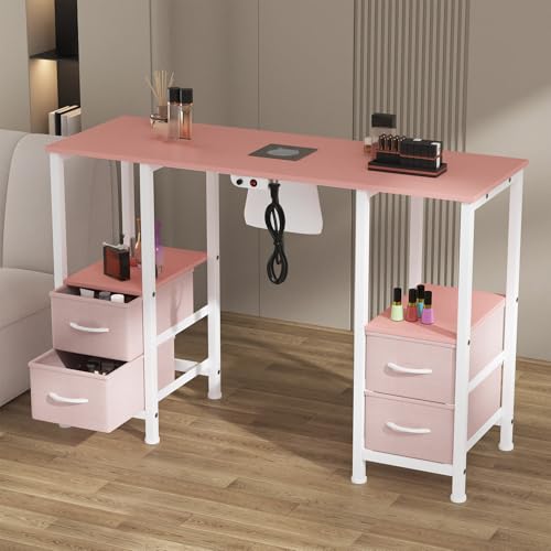 Pink Manicure Table w/Dust Collector & 4 Drawers