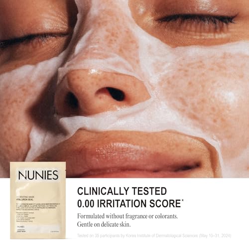NUNIES Hydrating Sheet Mask ? Korean Moisturizing Face Mask for Dry & Sensitive Skin | 10-Layer Hyaluronic Acid, Trehalose & Allantoin | Glow, pH-Balanced | Fragrance-Free, Colorant-Free | 5 Sheets