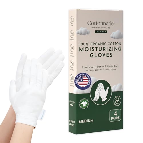 Organic Cotton Gloves for Dry Hands - 4 Pairs, Sleep Moisturizing