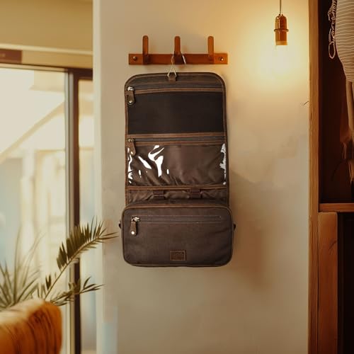 LEATHER VILLAGE Hanging Leather Toiletry Bag for Men ? Handcrafted Vintage Premium Travel Dopp Kit with Waterproof Lining, Shaving Organizer and Shower Bathroom Essentials Case - Brown