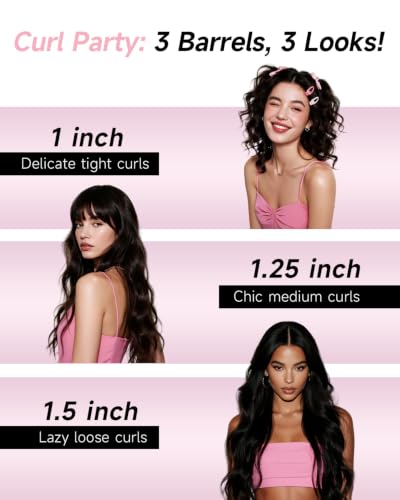 Pink TSUYAGLA 3-in-1 Automatic Curling Iron with Interchangeable Barrels
