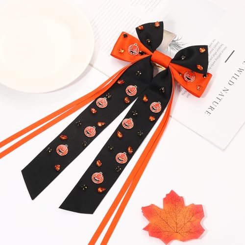 Halloween Hair Bows Accessories for Women Spooky Halloween Hair Clips Candy Corn Boo Pumpkin Ghost Hair Bows Large Orange Black Hair Ribbons Barrettes Halloween Outfits Costume Gifts (Pattern N)