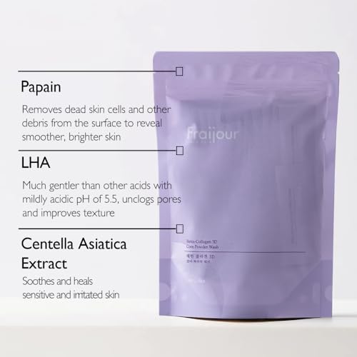 Fraijour Retin-Collagen 3D Core Powder Wash ? Exfoliating Powder Cleanser with Papain & 7 Collagens, Tightens Pores, Smooths Skin, Anti-Aging, For Oily & Acne-Prone Skin, 30 Packets, 0.04 oz. each