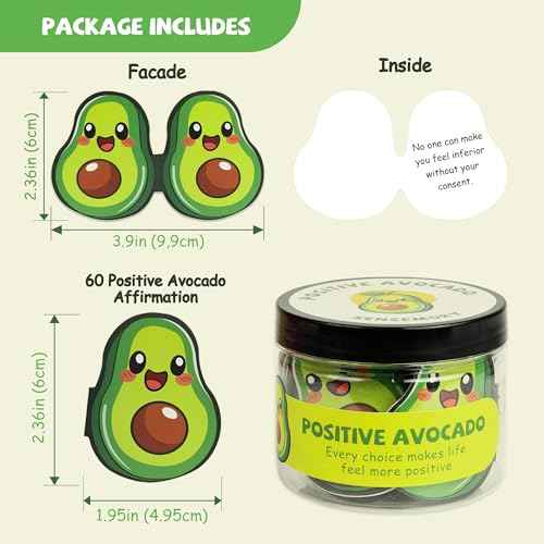 60 Pcs Positive Avocado Affirmation Cards Jar, Funny Emotional Support Avocado Gift for Teen Girls, Inpirational Gifts for Women, Tween Girls, Teen Girl Gifts Trendy Stuff