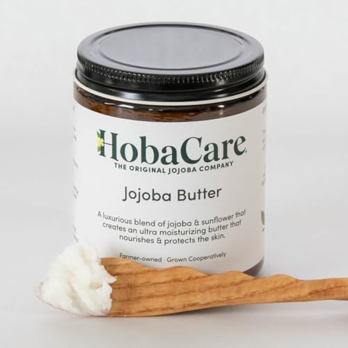 HobaCare Jojoba Butter, Fragrance-Free Body Butter Base with Natural First-Press Pure Jojoba Oil - Softening, Moisturizing, Vegan, Cruelty-Free Cream for Skin & Hair (8 oz)