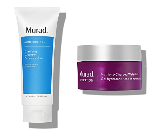 Murad Hydration Bundle with Clarifying Cleanser with Salicylic Acid - Gentle Exfoliating Facial Cleanser (6.75 oz) and Nutrient-Charged Water Gel - Hydration Face Moisturizer 1.7 fl oz