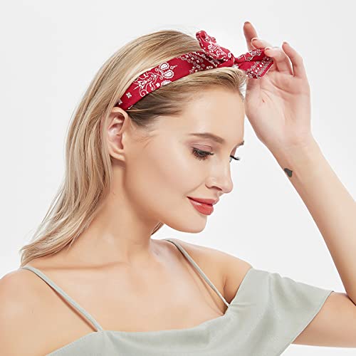 4 Pack Women's and Girls Bow Headbands - Paisley Print Elastic Hair Accessories