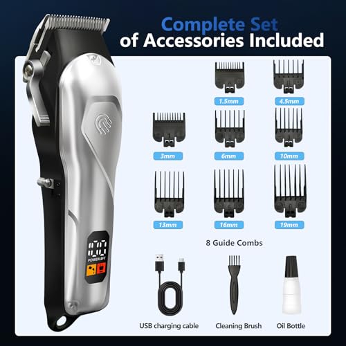 Cordless Hair Clippers for Men | Professional Trimmer with 8 Guide Combs
