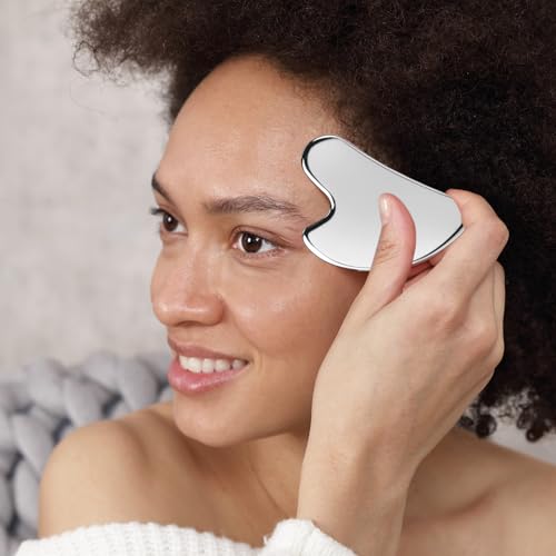 BTYMS Gua Sha Facial Tools, Heart Shaped Guasha Tool Stainless Steel Face Sculpting Tool (Pack of 2)
