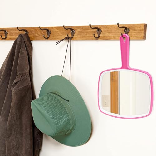 Pink 2Pcs Handheld Mirrors with Hanging Hole, 10.4" x 7.4" Portable Beauty