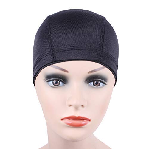 YANTAISIYU 2 pcs/lot Black Dome Caps Wig Caps for Wig Making Stretchable Hairnets Wig Cap with Wide Elastic Band (Dome Cap M)