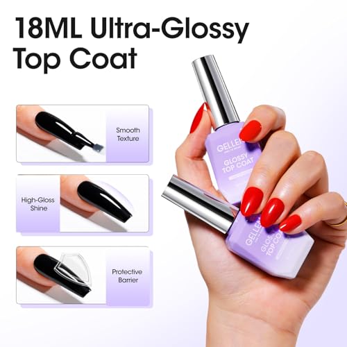 GELLEN 2 Pcs No Wipe Gel Top Coat Set 18ml - UV Light Needed, Model 01