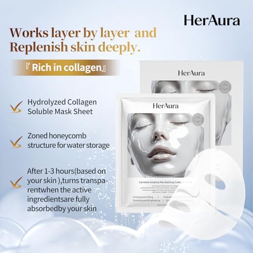 Centella Asiatica Hydrating Collagen Hydrogel Mask 5-Pack - Soothing and Firming Face Mask with Niacinamide, Vitamin C and 200Da Bio-Collagen for Sensitive Skin, 30g Each