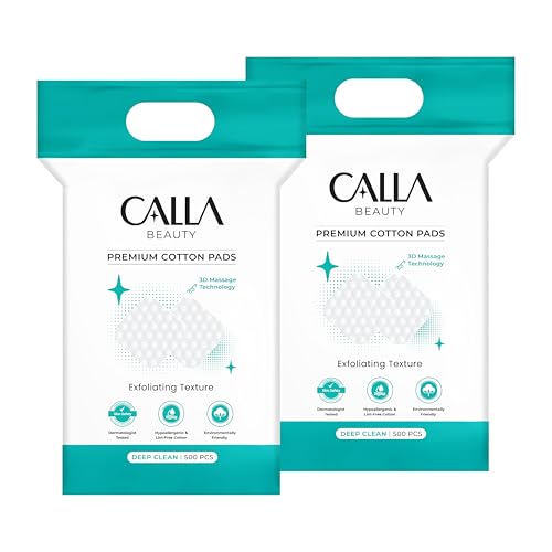 Deep Clean Cotton Pads for Face, Textured Woven Cotton Rounds, Thick & Tear-Resistant, Low Lint Makeup Remover Pads for Toner & Cleansing (Combo 2-1,000 Counts)