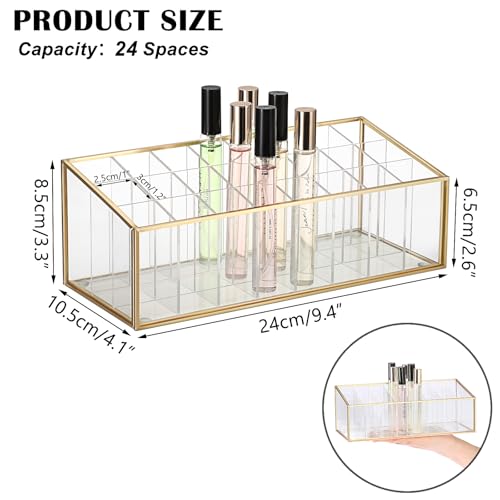 ELLDOO Rollerball Perfume Organizer, 24 Acrylic Spaces Glod Glass Perfume Storage Holder Beauty Scent Holder, Makeup Lipgloss Lipstick Display Case
