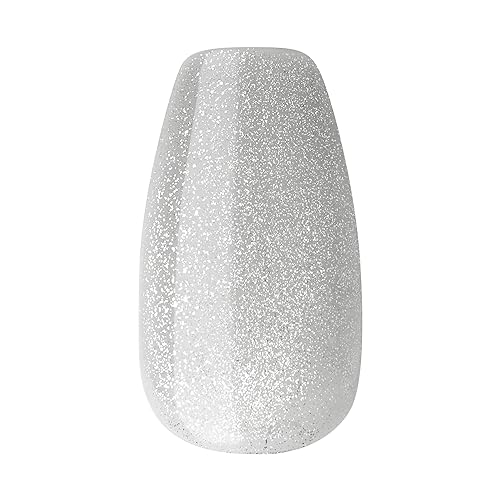 KISS imPRESS Press-On Manicure Premium Collection Fake Nails - Legacy, Gray, V-Cut Stone, Medium & Ballerina/Coffin Shape, Easy To Apply, Super Hold, Chip Proof, Smudge Proof, No Dry Time | 30 Count