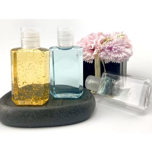 FOOCHY 2oz Empty Hand Sanitizer Travel Size Bottles, Refillable Clear Plastic Containers with Flip Cap for Shampoo, Lotion, Cream, Baby Shower, Tolitery (50 Pack)
