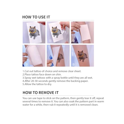 60 Cat Temporary Tattoos - Waterproof Party Favors