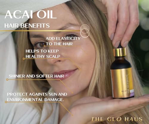 The Glo Haus Acai Berry Oil. 100% Pure Cold Pressed Carrier For Skin & Hair. Natural Antioxidant Suitable for All Skin Types. 2Oz