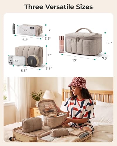 BAGSMART 3-Piece Makeup Bag Set with Cosmetic Organizers
