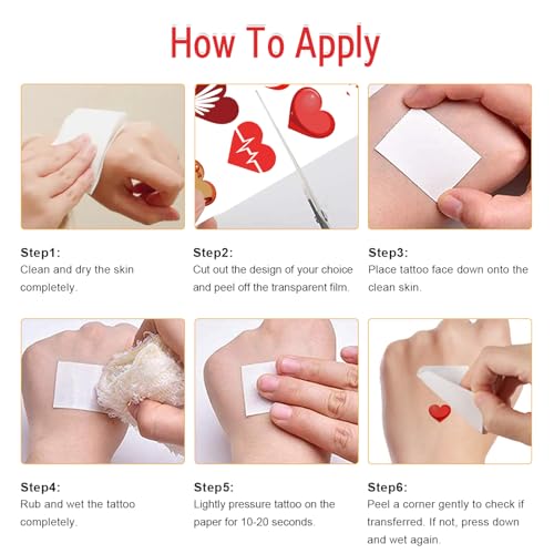 180 PCS Valentines Love Hearts Temporary Tattoos, Red Fake Tattoo Stickers for Kids Girls Women Face Body Valentine's Day Party Decorations Supplies