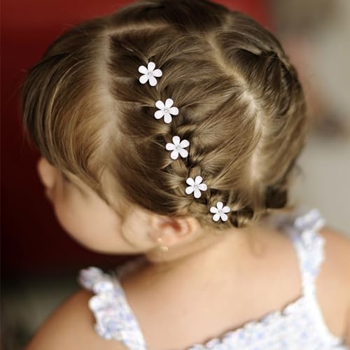 20Pcs White Flower Hair Clips with Rhinestones for Weddings