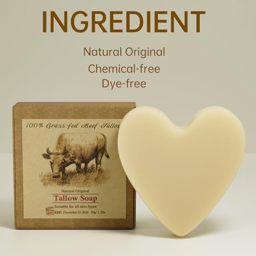 Tallow Soap, Beef Tallow Soap, Tallow Soap Bar, Handmade Unscented Beef Bar for Men Women Body Hand Face All Skin Soothes, Hydration - No Dyes, No Chemicals, No Fragrances, 50g