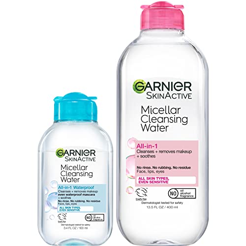 Garnier Micellar Cleansing Water, All-in-1 Makeup Remover and Facial Cleanser, For All Skin Types, 3.4 Fl Oz (100mL), 1 Count (Packaging May Vary)