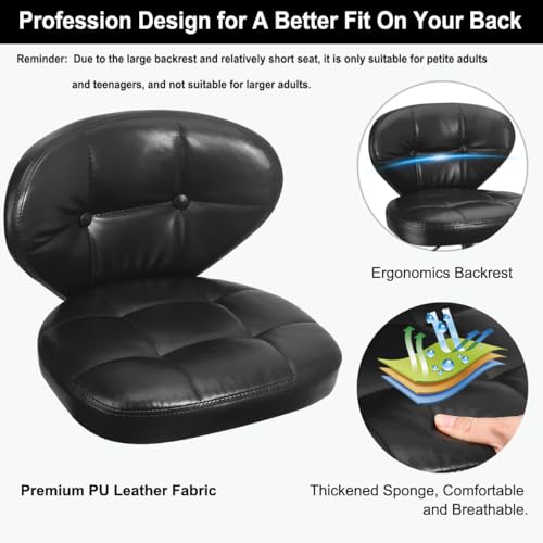 JOSTZHXIN Home Rolling Stool, PU Leather Rolling Chair with Back, Height Adjustable Swivel Chair for Teen Petite Adults,Black
