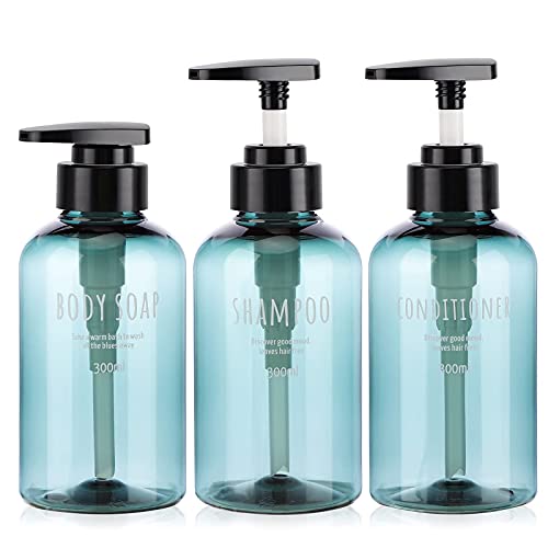 Segbeauty 6 Pack Shower Bottles Refillable, 16.9oz & 10.1oz Shampoo Conditioner Body Wash Bottles, Large Bathroom Soap Lotion Hand Wash Shower Shampoo Dispenser, Empty Refillable Plastic Bottles Blue