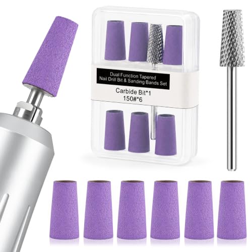 Conical Sanding Bands for Nail Drill – 6Pcs 150 Grit with Mandrel Bit