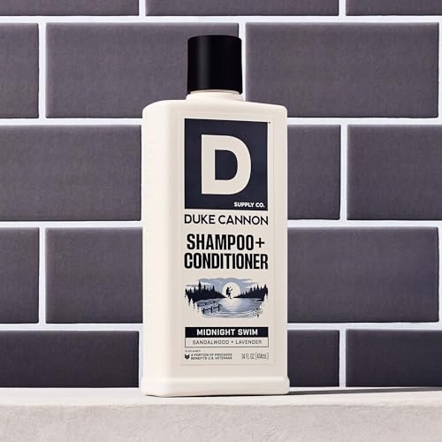 Duke Cannon 2-in-1 Shampoo & Conditioner for Men ? Midnight Swim, 14 oz ? Cooling, Strengthening Formula with Menthol, Tea Tree & Protein